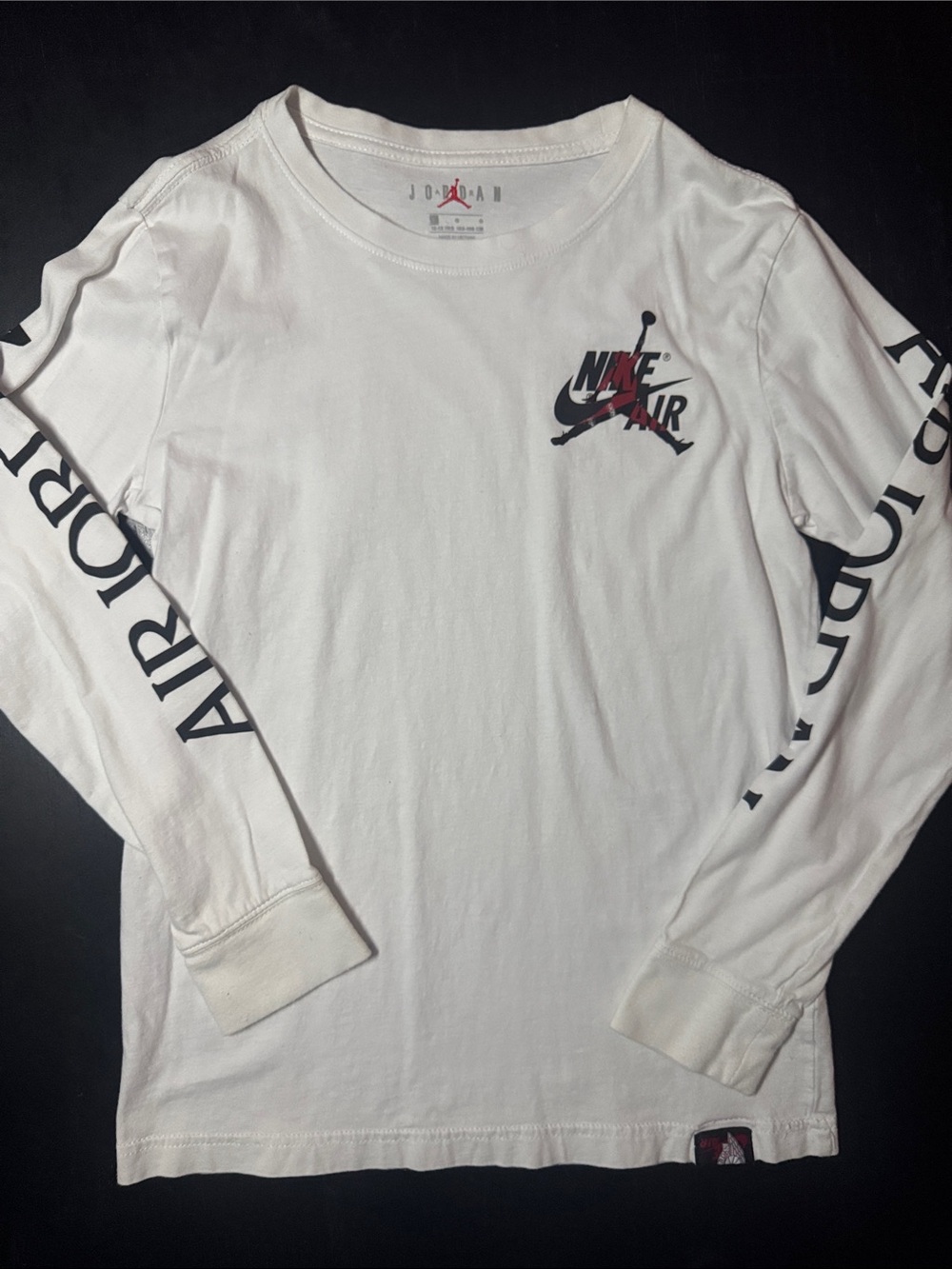 Jordan White Long Sleeve Tee with Black & Red Logo